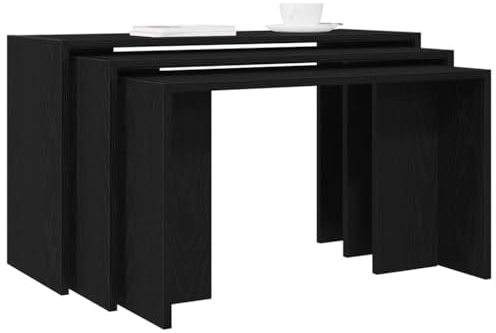 QJBSAVVA Satztisch Set 3 Stück Schwarz Moderner Beistelltisch aus Holzwerkstoff Langlebig & Stapelbar für Wohnzimmer Balkon und Garten