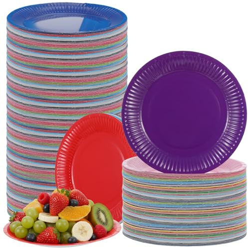 PercyEffie 300 PCS Dessert Paper Plates Bulk, 7 Disposable Plates, Microwaveable Solid Construction, Round Colored Paper Plates for Parties Weddings Birthdays Everyday Use