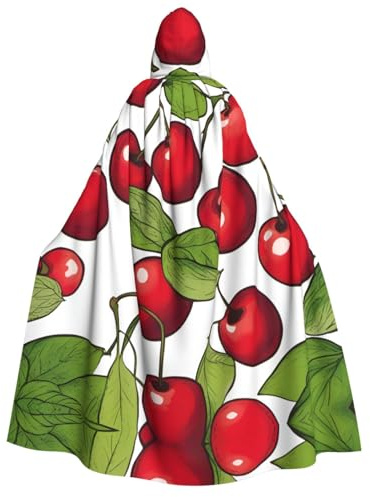 DUWAA Bonita capa de disfraz de cereza roja con estampado 3 para hombre, disfraz de Halloween, con capucha, uniforme medieval, bata de mago