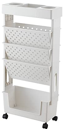 Libreria mobile su ruote, a 5 ripiani, per libri, riviste e cartelle, versatile carrello multiuso per una facile conservazione e spostamento, scaffale salvaspazio