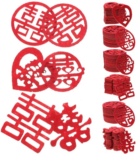 SAFIGLE Confeti de Boda 120 Piezas Doble Xi de Tela No Tejida Mini Decoraciones 5 CM para Mesa y Banquetes Suministros para Bodas Tradicionales Chinas Decoración Dispersa para Fiesta