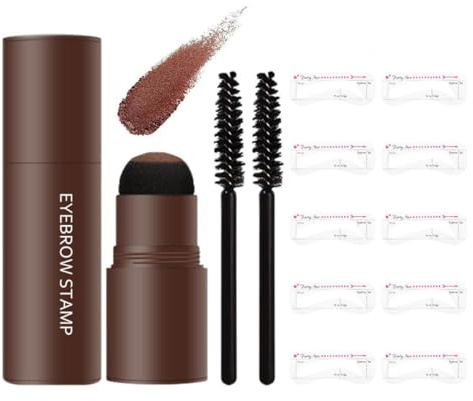 MOLZINY EyeBrow Stamp Kit Plantilla Sello Ceja con 10 plantillas y 2 pinceles para colorear cejas Juego polvos tatuaje cejas reutilizables a prueba de agua