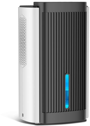 Deshumidificador Eléctrico 1,1 L – Deshumidificador Silencioso < 28 dB con Apagado Automático, Modo Sueño & Luz Nocturna, para Hogar, Baño y Sótano (blanco y negro)