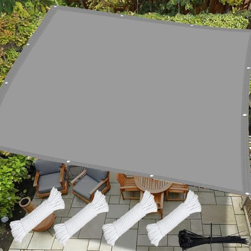 Sonnensegel Wasserdicht Rechteckig mit Ösen 550x800cm Segeltuch Wasserdicht im Viele Größe und Farben,Sonnenschutz inkl Befestigungsseile,UV-Schutz,Wetterfest für Garten Terrasse Balkon，Hellgrau