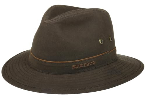 Stetson Avasun Waxed Cotton Traveller Hut UV-Schutz 40 Damen Herren Sommer Winter Dunkelbraun L (58-59 cm)