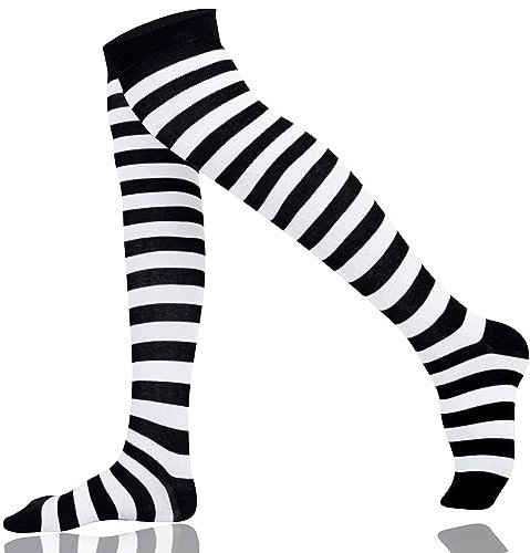 Mysocks Damen Überknie Kniestrümpfe Overknee-Strümpfe, Baumwolle Lange Gestreifte Socken, Streifen Weiß Schwarz 38-43