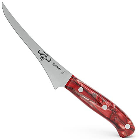 Giesser seit 1776 - Made in Germany - Filetiermesser 17 cm Red Diamond, PremiumCut Filet No 1, Filiermesser, Acryl, rot, rostfrei, deutsches Grillmesser scharf