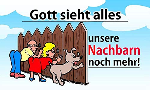 Fanshop Lünen Fahne - Flagge - Gott Sieht Alles - unsere NACHBARN noch mehr - 90x150 cm - Hissfahne mit Ösen - Hißfahne - Hund - Kinder -
