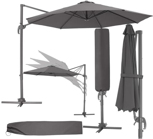 tectake® Ombrellone da Giardino con Palo Laterale in Alluminio, Ombrellone da Esterno Girevole, 6 Gradi di Inclinazione, Resistente ai Raggi UV, Idrorepellente, Ø 300 cm