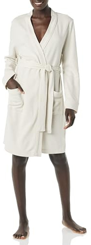Amazon Essentials Damen Leichter Waffel-Bademantel, Mittellang (Erhältlich In Übergröße), Beige, M