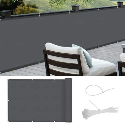 Cool Area Pantalla PES para Balcón Jardín Protección de Privacidad Opaca,Protección UV,Resistente al Viento,con Ataduras de Cables,90x300 cm,Antracita