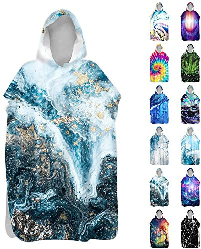 Surwin Surf Poncho Handtuch mit Kapuze, Personalisiert Drucken Badeponcho Herren Damen, Strand Poncho Kapuze Schnelltrocknend Strandtücher Mikrofaser Bademantel Schwimmen (Küsten,80 * 145cm)