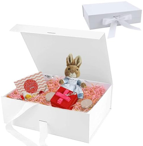 Magnetische Geschenkbox,Geschenkboxs mit Deckel,21x17x7cm Geschenk box,Geschenkschachtel,Gift Box,geschenkbox Mit Schleife,Geschenkkarton für Geschenke Hochzeit Party Valentinstag Geburtstag(Weiß)