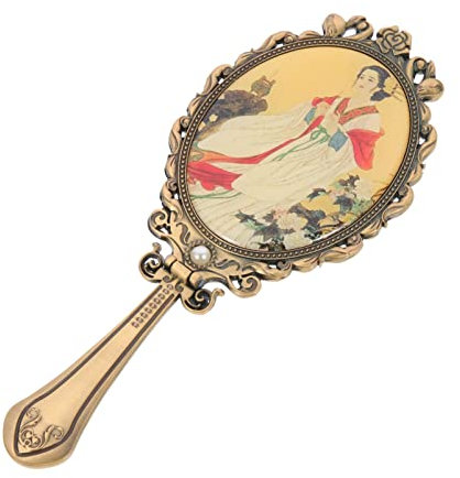 FOMIYES Vintage Handspiegel Metall Handheld Mirror Retro Faltspiegel Hand Oval Spiegel Gesicht Make- Up Kosmetischer Spiegel für Heimreisen Zufällige Farbe