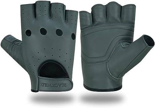 BLACKWILD Fingerlose Handschuhe | Ohne Finger Leder Motorradhandschuhe Herren und Damen| Fingerlos Fahrradhandschuhe,Gym Fitness Handschuhe auch für MTB und Taktische