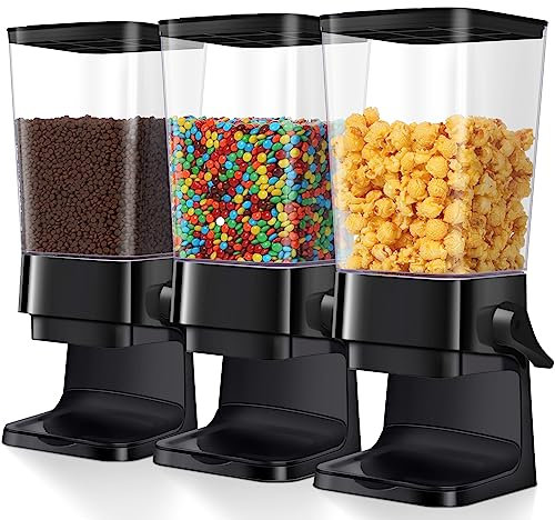 Hoolerry 3 Pack Cereal Dispenser Countertop 5500ml Large Cereal Containers Storage Dispenser Dry Food Dispenser Storage Rice Candy Dispenser Machine for Oatmeal Pet Food Home Office Pantry Bar (Black)