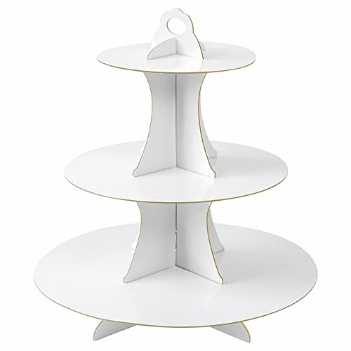 Soleebee Soporte para tartas de cartón, 3 niveles, soporte para cupcakes, soporte para torre de postre, soporte para magdalenas, accesorios de fiesta para bodas, panecillos (1 unidad, blanco)