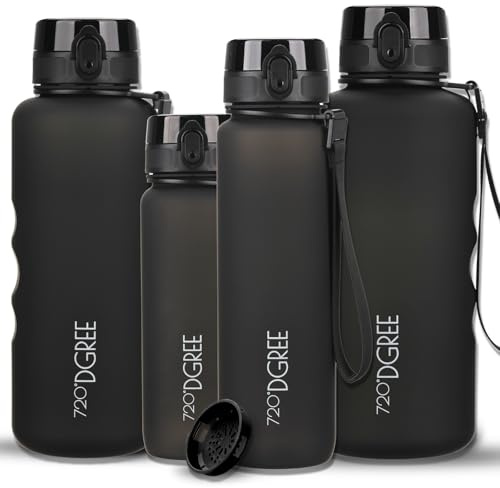 720°DGREE Trinkflasche 1l “uberBottle“ abnehmbare Schlaufe +Motivationsskala, Sieb - Auslaufsicher, Leicht, BPA-Frei - Tritan Sportflasche - Wasserflasche für Uni, Sport, Fitness, Fahrrad, Outdoor