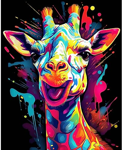 Tucocoo Bunte Giraffe Malen nach Zahlen Kits 40x50cm Leinwand DIY Digitales Ölgemälde für Erwachsene mit Pinseln und Acrylpigment - Tier Cartoon Graffiti Stil für Wohnkultur (ohne Rahmen)