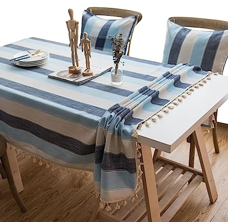 CIEEIN CIEHT Tischdecke Schreibtisch Tischtuch Tischwäsche Couchtisch Küchentischabdeckung Tafeltuch Tassel Blau 90x140CM