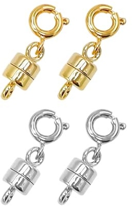 4 Pack Magnetic Necklace Clasps and Closures Magnetic Jewelry Clasps Connector Locking Magnetic Jewelry Clasp Converters for Jewelry Bracelet Necklace Making (2CM Gold&Silver)
