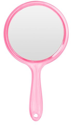 Miroir a Main,Miroir Coiffeur avec Poignée,Miroir à Main avec Poignée,Miroir Double Face Grossissant 1X/3X Miroir de Courtoisie Miroir de Courtoisie Forme Ronde,pour Femmes Maquillage Quotidien Rose
