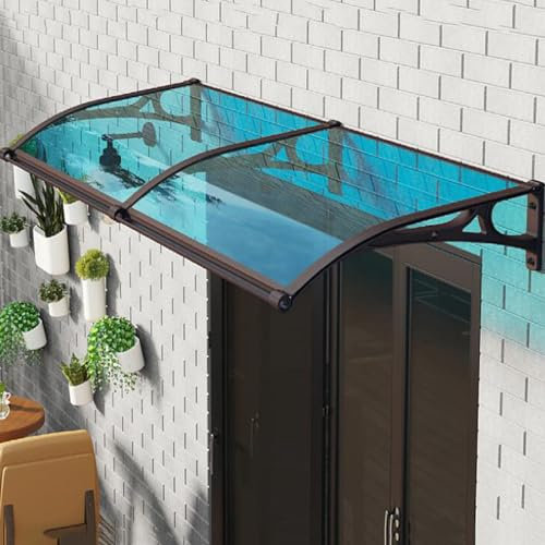 Türvordach Überdachung Haustürdach,Fenster Markise,Blaue Haustür Vordach,Schwarzer Bügel Polycarbonatplatte,Pultbogenvordach Eingang Vordach,Dachabdeckung,Uv-Schutz Pultvordach,A-60x100cm/24x39