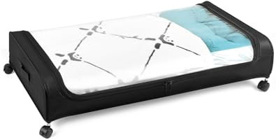 QWORK® Contenitore Sottoletto su Ruote, con Coperchio Trasparente e Struttura in Metallo (80x40x18 cm)