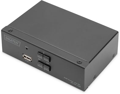DIGITUS Displayport KVM-Switch – 2-Port Single-Display – 2 PC 1 Monitor – 1x Maus, Tastatur & Audio für 2 Computer – UHD 4K@60Hz (4096 x 2160p) – Hot-Key Umschalter – 1x USB 2.0 Hub – Schwarz