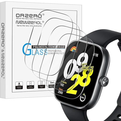 NEWZEROL 4 Pieza Protector Pantalla Compatible para Xiaomi Redmi Watch 4 Cristal Templado, Anti-rasguños 9H Dureza Película Protectora de Vidrio Templado