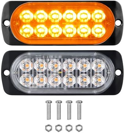 PICAA 2 piezas Luces de Advertencia de Emergencia de Ámbar de 12 LED, Barra de Luz Estroboscópica Intermitente Peligro 12V 24V para Coche Offroad Camión