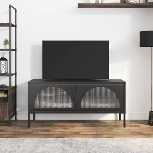 CKioict TV möbel DVD Schrank Wohnzimmer Möbel TV-Schrank Schwarz 105x35x50 cm Glas und StahlFür Wohnzimmer und Esszimmer