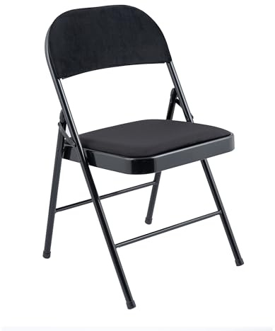 A.Unique Home Metal Frame Foldable Chair Velvet Padded Chair for Kitchen Garden Office (Black, 1 x Chair)