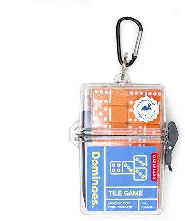 KIKKERLAND Travel Domino Set, Black and White Plastic, 28 Pieces, 7.5 cm x 10.5 cm x 3.25 cm