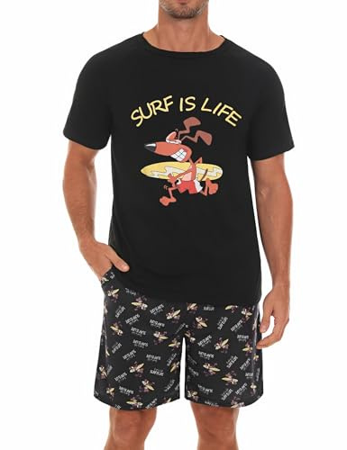 Jahetuul Pigiama Uomo Cotone Leggero Stampa Maniche Corte Estivo a Due Pezzi Coulisse Tasche Pantaloni