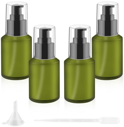 4 botellas de vidrio esmerilado verde de 60 ml, dispensador de bomba recargable, frascos vacíos de loción con bomba para viajes, lavado corporal, base líquida, muestras cosméticas