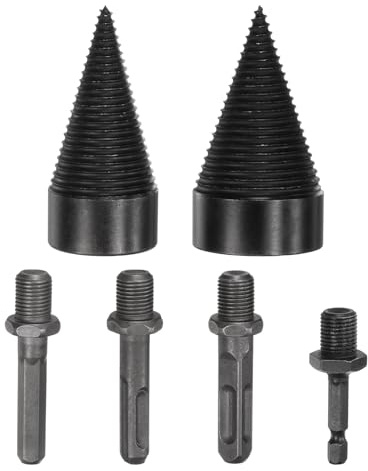 M METERXITY 2-Pack Wood Splitter Drill Bit 42mm + 50mm + 4 Handles (Square + Round + Hex Shank + Small Hex) Firewood Log Splitter Drill Bit for Family/Outdoor/Stove/Farm [Black+Grey]
