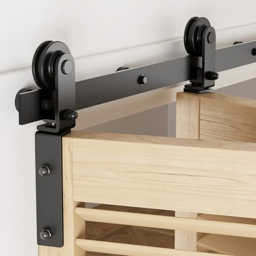 107cm/3.5FT Bifold Schiebetürbeschlag Schiebetüren Schiebetürsystem Komplettset Laufschiene Rollen Set Schwarz für 2 Holztür 51cm (Keine Tür enthalten)