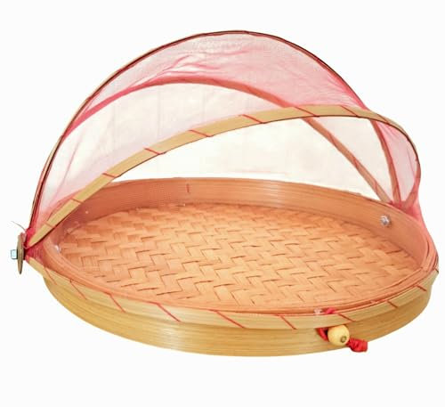 Générique Cloche à Fromage Fruit 35 cm Garde Manger Bambou Corbeille Plateau Fromage Filet Rouge Naturel protège Aliments Corbeille à Pain