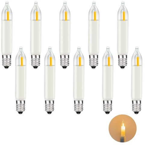 MZYOYO 10 Stück E10 LED Glühbirne,AC14-55V Ersatzbirnen für Schwibbogen,E10 LED Kerzen,Schwibbogen LED Kerzen 2100K Warmweiß,Ersatzbirnen Lichterkette für Weihnachtsbaum,16V 23V 34V 48V,0,2W,3LM
