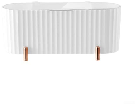 Gdfnmogo Dispenser per dischetti di cotone a 3 scomparti, contenitore per trucchi, con parte superiore trasparente e sezioni regolabili, per un'organizzazione ottimale degli strumenti (bianco)