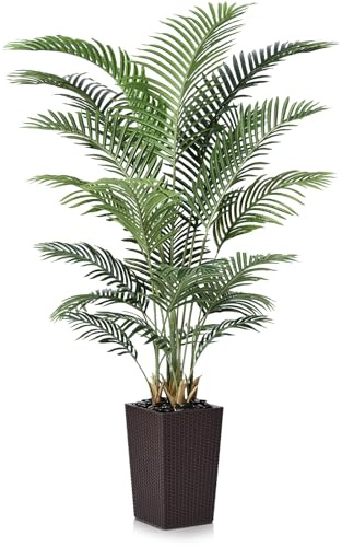 VeriNatural Palmier Artificiel 180cm-Arbre Fausse Réaliste pour Décoration Intérieure/Extérieure-Plante Artificielle Grande Résistant aux UV avec Pot Carré Marron pour Salon, Bureau, Jardin,VN130