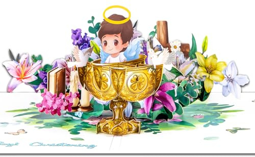 GREETING ART Baptism Card, 3d Guardian Angel and Flower Pop Up Card, Christening Baby Shower, Confirmation Card, Praying Birthday Card for Sympathy, Get Well Soon, Holy Communion, Boys