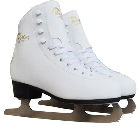 LuminescentDream Patines artísticos para Principiantes Patines de Hielo de Acero Inoxidable Afilados Adecuado para Hombres y Mujeres,Forro cálido Tacto cómodo Diseño ergonómico del talón-Blanco/Negro