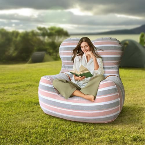 Baiao Air Chair Inflatable sofa with Stylish Soft Plush Fabric, Inflatable Couch Sofa for Indoor Bedroom Outdoor Camping Garden Use(Coffee)