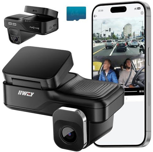IIWEY 4G LTE Security Cam for Car Front and Inside, Remote Live-View, Instant Alert via App, Cloud, IR Night Vision, No Screen, Dual FHD Dash Camera, 24/7 Parking Mode, GPS, OBD Cable Includes (L7)