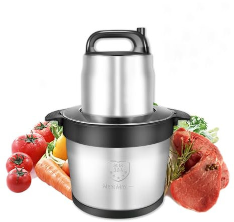 Procesador de alimentos – Mezclador de carne de cocina de 5 litros, mini picador de verduras y molinillo con cuenco de acero inoxidable para carne, verduras, frutas y frutos secos, picador de