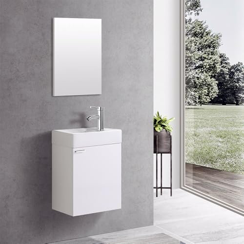 ALONI Weiß Waschplatz Waschbecken Schrank + Spiegel WC Gäste Toilette Badmöbel klein