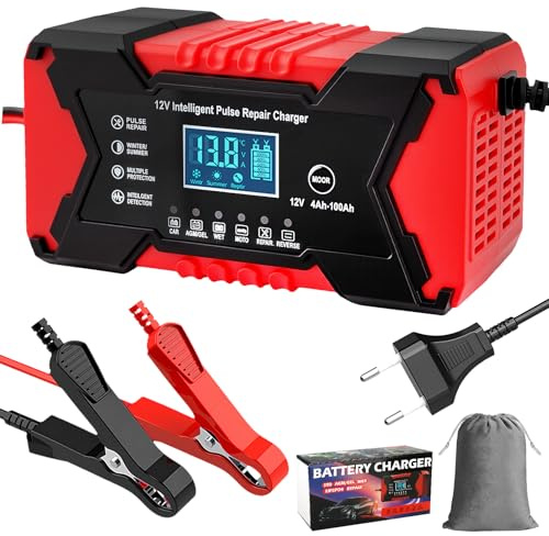 KIMIGO 12v 6A Caricabatterie Carica Batteria per Auto, Compensazione Temperatura, Schermo LCD Screen Multi Protezioni Riparazione Manutenzione, per Auto Moto Barche Camion Tosaerba, AGM Gel Wet SLA