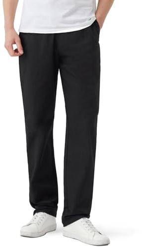Zylioo Långa vardagliga byxor i bomull för män långa raka ben chino-joggingbyxor med elastisk midja pull-on twillbyxor passar över 6f, Svart, M extra tall